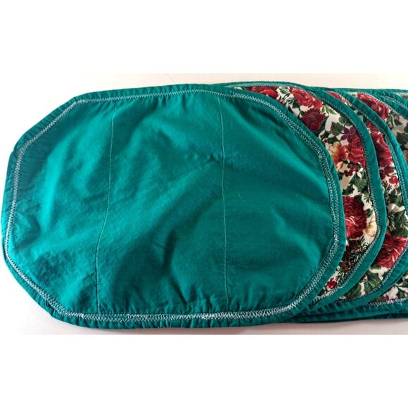 Handmade Quilted Placemats Floral Roses Set Of 6 Turquoise Red Country 12x16 - Picture 3 of 3